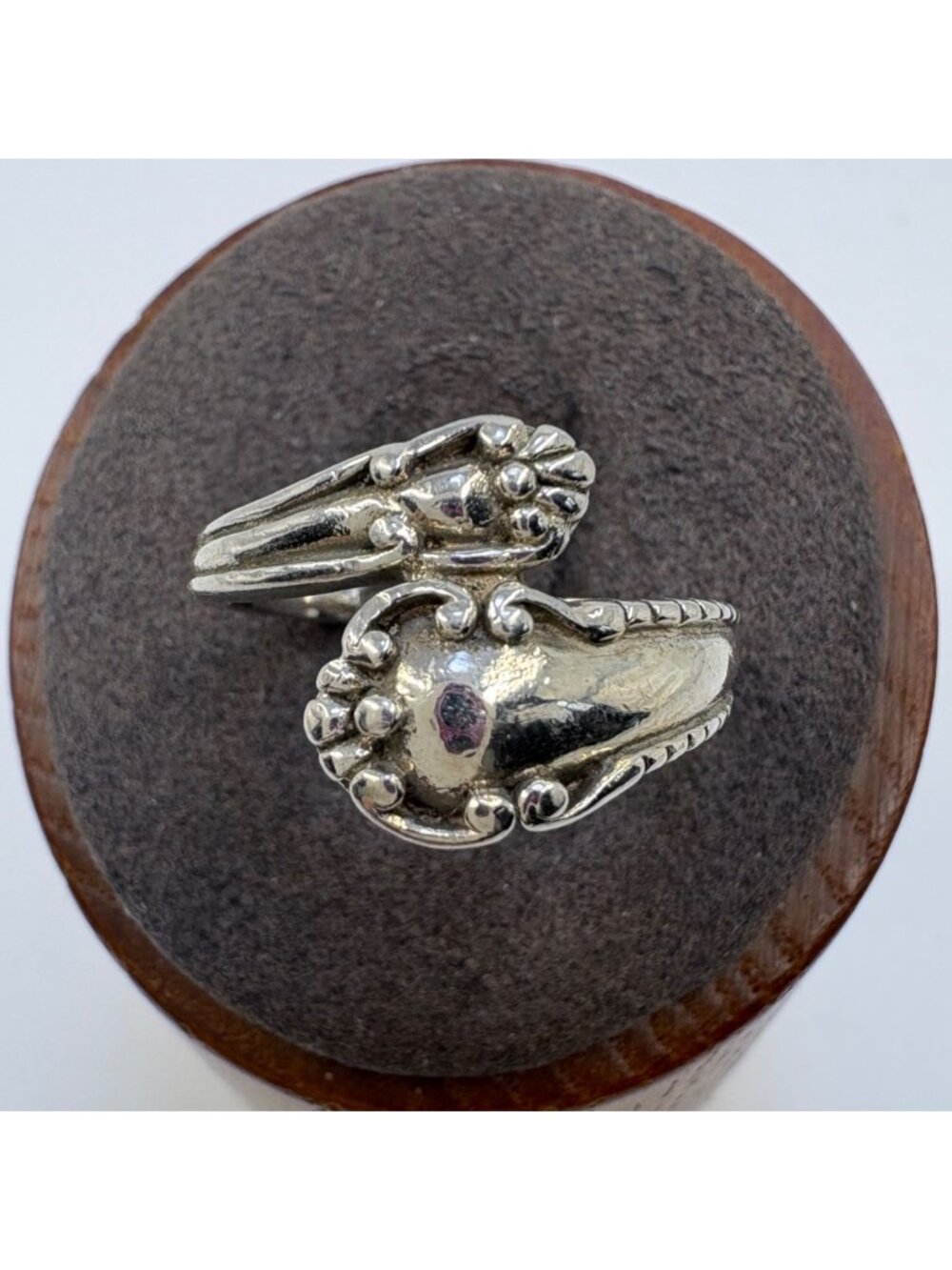 Floral Motif Bypass Design Spoon Ring Sterling Silver 925 Size 6.5